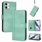 For iPhone 12 / 12 Pro Line Splicing Buckle Retro Leather Phone Case(Mint Green) - 1