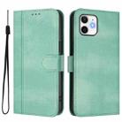 For iPhone 12 / 12 Pro Line Splicing Buckle Retro Leather Phone Case(Mint Green) - 2