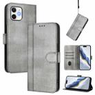For iPhone 12 / 12 Pro Line Splicing Buckle Retro Leather Phone Case(Grey) - 1