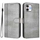For iPhone 12 / 12 Pro Line Splicing Buckle Retro Leather Phone Case(Grey) - 2