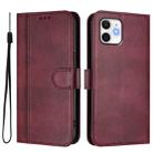 For iPhone 12 / 12 Pro Line Splicing Buckle Retro Leather Phone Case(Wine Red) - 2