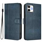 For iPhone 12 / 12 Pro Line Splicing Buckle Retro Leather Phone Case(Dark Blue) - 2