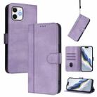 For iPhone 12 / 12 Pro Line Splicing Buckle Retro Leather Phone Case(Purple) - 1