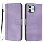 For iPhone 12 / 12 Pro Line Splicing Buckle Retro Leather Phone Case(Purple) - 2