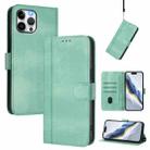 For iPhone 12 Pro Max Line Splicing Buckle Retro Leather Phone Case(Mint Green) - 1