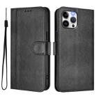 For iPhone 12 Pro Max Line Splicing Buckle Retro Leather Phone Case(Black) - 2