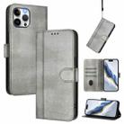 For iPhone 12 Pro Max Line Splicing Buckle Retro Leather Phone Case(Grey) - 1