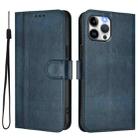 For iPhone 12 Pro Max Line Splicing Buckle Retro Leather Phone Case(Dark Blue) - 2