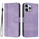 For iPhone 12 Pro Max Line Splicing Buckle Retro Leather Phone Case(Purple) - 2