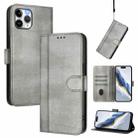 For iPhone 11 Pro Max Line Splicing Buckle Retro Leather Phone Case(Grey) - 1