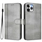 For iPhone 11 Pro Max Line Splicing Buckle Retro Leather Phone Case(Grey) - 2