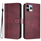 For iPhone 11 Pro Max Line Splicing Buckle Retro Leather Phone Case(Wine Red) - 2