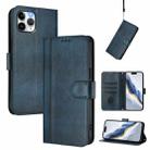 For iPhone 11 Pro Max Line Splicing Buckle Retro Leather Phone Case(Dark Blue) - 1