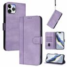 For iPhone 11 Pro Max Line Splicing Buckle Retro Leather Phone Case(Purple) - 1