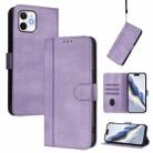 For iPhone 11 Line Splicing Buckle Retro Leather Phone Case(Purple) - 1