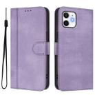 For iPhone 11 Line Splicing Buckle Retro Leather Phone Case(Purple) - 2