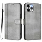 For iPhone 11 Pro Line Splicing Buckle Retro Leather Phone Case(Grey) - 2