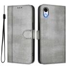 For iPhone XR Line Splicing Buckle Retro Leather Phone Case(Grey) - 2