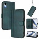 For iPhone XR Line Splicing Buckle Retro Leather Phone Case(Dark Green) - 1
