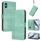For iPhone XS Max Line Splicing Buckle Retro Leather Phone Case(Mint Green) - 1