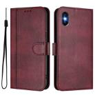 For iPhone XS Max Line Splicing Buckle Retro Leather Phone Case(Wine Red) - 2