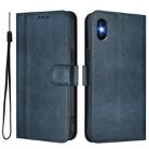 For iPhone XS Max Line Splicing Buckle Retro Leather Phone Case(Dark Blue) - 2