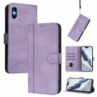 For iPhone XS Max Line Splicing Buckle Retro Leather Phone Case(Purple) - 1