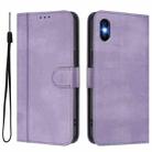 For iPhone XS Max Line Splicing Buckle Retro Leather Phone Case(Purple) - 2