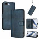 For iPhone 7 Plus / 8 Plus Line Splicing Buckle Retro Leather Phone Case(Dark Blue) - 1