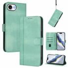 For iPhone 16e Line Splicing Buckle Retro Leather Phone Case(Mint Green) - 1
