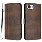 For iPhone 16e Line Splicing Buckle Retro Leather Phone Case(Brown) - 2