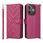 For OPPO A5 Pro 5G Global Multifunctional 6-Card Slots Leather Phone Case with Wrist Strap(Rose Red) - 1