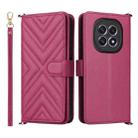 For OPPO F29 5G Global Multifunctional 6-Card Slots Leather Phone Case with Wrist Strap(Rose Red) - 1