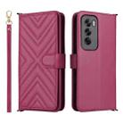 For OPPO Reno12 5G Global Multifunctional 6-Card Slots Leather Phone Case with Wrist Strap(Rose Red) - 1