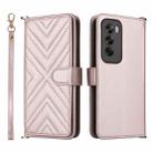 For OPPO Reno12 Pro 5G Global Multifunctional 6-Card Slots Leather Phone Case with Wrist Strap(Pink) - 1