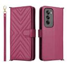 For OPPO Reno12 Pro 5G Global Multifunctional 6-Card Slots Leather Phone Case with Wrist Strap(Rose Red) - 1