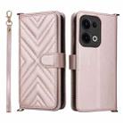 For OPPO Reno13 5G Global Multifunctional 6-Card Slots Leather Phone Case with Wrist Strap(Pink) - 1