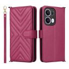 For OPPO Reno13 Pro 5G Global Multifunctional 6-Card Slots Leather Phone Case with Wrist Strap(Rose Red) - 1