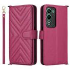 For OPPO A5 5G / 4G Global Multifunctional 6-Card Slots Leather Phone Case with Wrist Strap(Rose Red) - 1