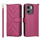 For OPPO A5x 5G / 4G Global Multifunctional 6-Card Slots Leather Phone Case with Wrist Strap(Rose Red) - 1