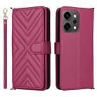 For OPPO Reno14 5G Global Multifunctional 6-Card Slots Leather Phone Case with Wrist Strap(Rose Red) - 1