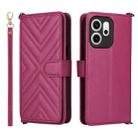 For OPPO Reno14 F 5G Multifunctional 6-Card Slots Leather Phone Case with Wrist Strap(Rose Red) - 1