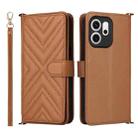 For OPPO Reno14 F 5G Multifunctional 6-Card Slots Leather Phone Case with Wrist Strap(Brown) - 1