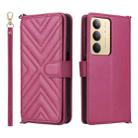 For Realme 14x 5G / C75 4G / V60 Pro 5G Multifunctional 6-Card Slots Leather Phone Case with Wrist Strap(Rose Red) - 1