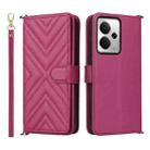 For Realme 14 5G Multifunctional 6-Card Slots Leather Phone Case with Wrist Strap(Rose Red) - 1