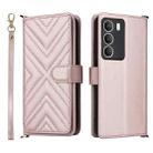 For Realme 14x 5G Malaysia / V70 Multifunctional 6-Card Slots Leather Phone Case with Wrist Strap(Pink) - 1