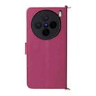 For vivo X200s 5G Multifunctional 6-Card Slots Leather Phone Case with Wrist Strap(Rose Red) - 3