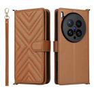 For vivo X200 Ultra 5G Multifunctional 6-Card Slots Leather Phone Case with Wrist Strap(Brown) - 1