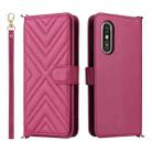 For Fujitsu Rakuraku A401FC Multifunctional 6-Card Slots Leather Phone Case with Wrist Strap(Rose Red) - 1