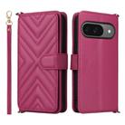 For Google Pixel 9 / Pixel 9 Pro Multifunctional 6-Card Slots Leather Phone Case with Wrist Strap(Rose Red) - 1